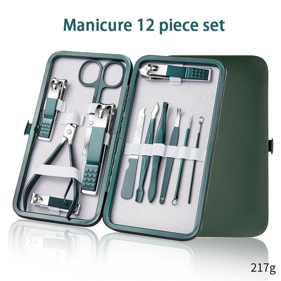 Ouriner 6-18tlg. Tragbare Maniküre-Sets Pediküre-Sets Glänzendes Schwarzes Nagelknipser-Set Persönliche Pflege Werkzeuge Augenbrauenschere