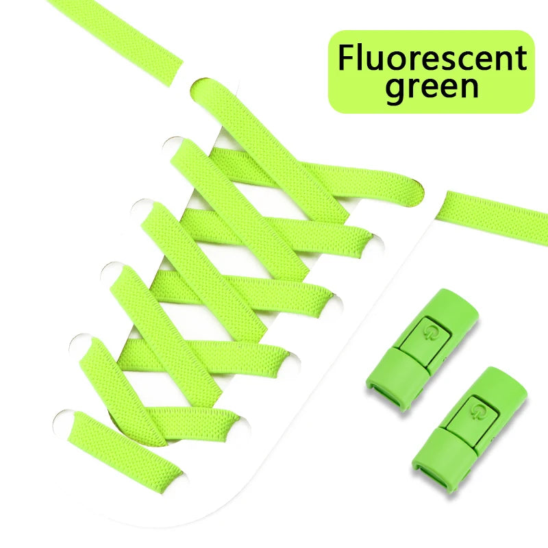 Colorful Press Lock Shoelaces without ties Elastic Laces Sneaker 8MM Widened Flats No Tie Shoe laces Kids Adult Shoelace Shoes