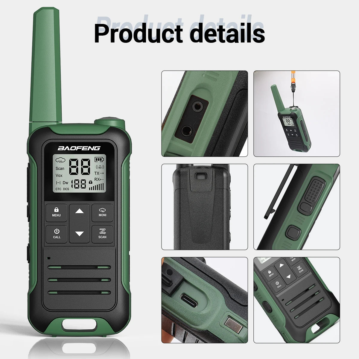 2pcs Baofeng F22 Mini Walkie Talkie PMR Long Range Rechargable Portable Kids Two Way Radio Type-C Charger for Camping Trip - Shoppiline