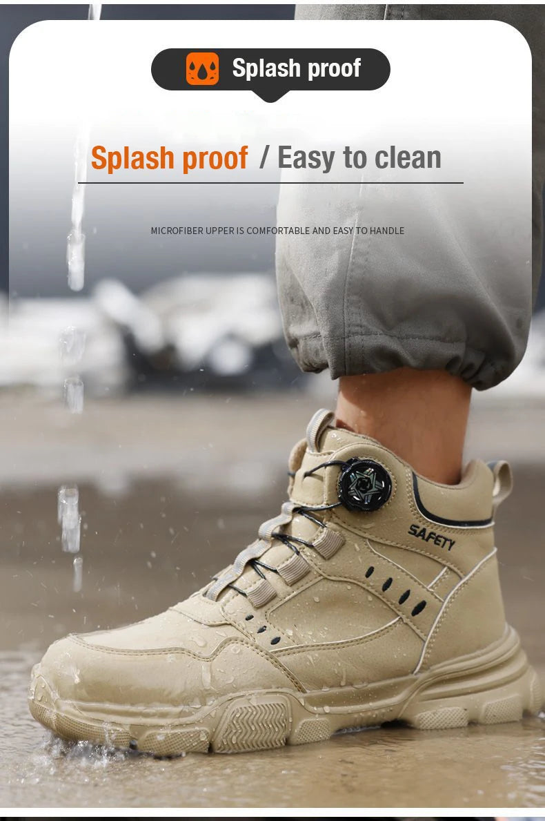 Men Steel Toe Safety Work Boots Anti-smash Puncture Proof Kevlar Midsole Waterproof Lightweight Industrial Shoes Rotary Buckle