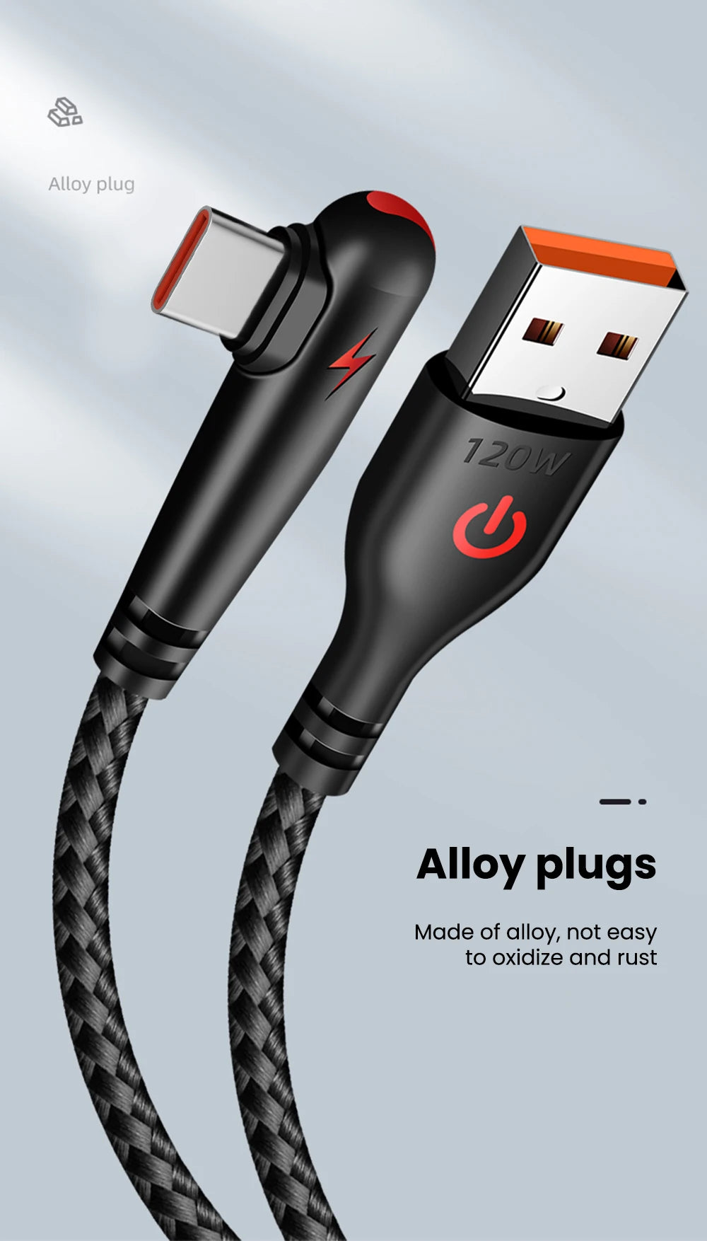 120W USB C Cable 90 Degree For OPPO Fast Charging Cord For Samsung S21 xiaomi 14 iPhone15 Quick Charging Data Wire Charger Cable