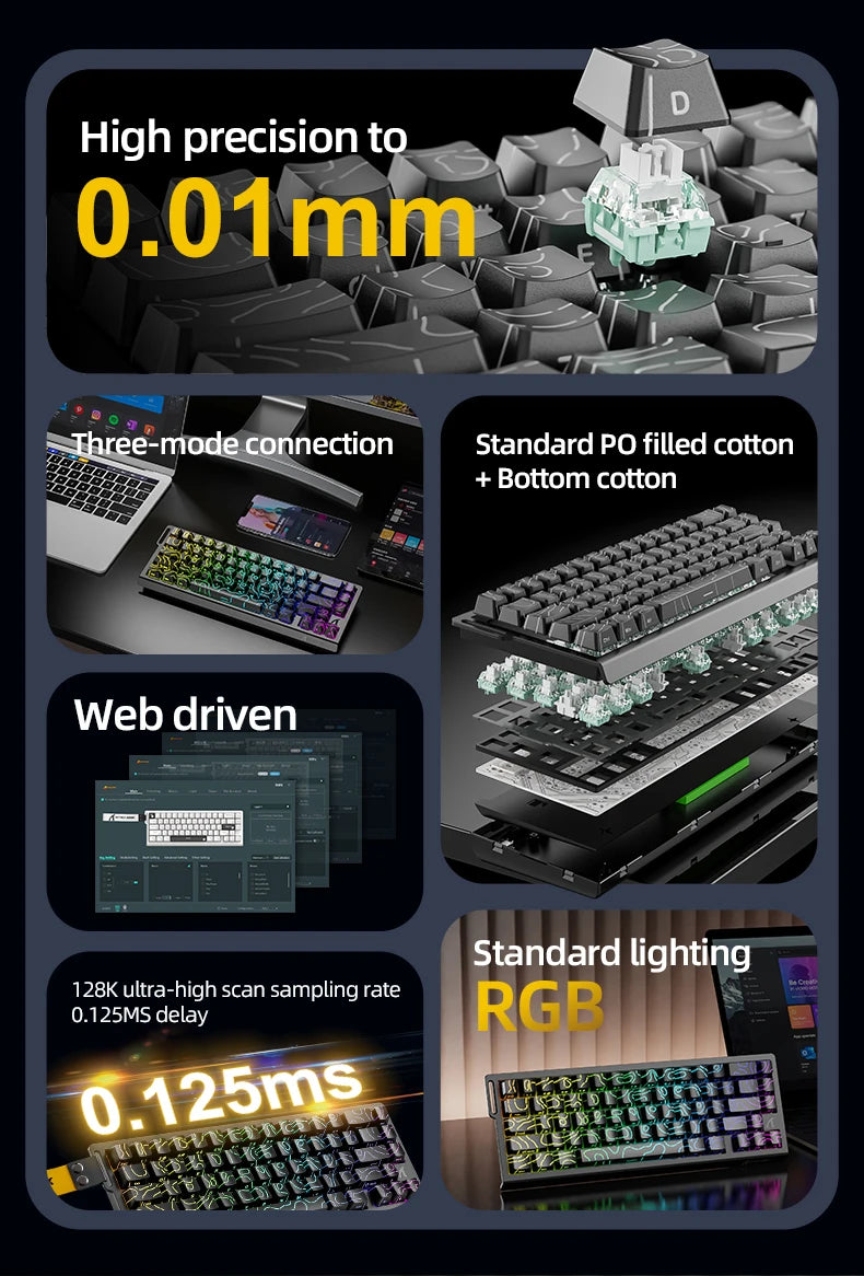X68HE ATTACK SHARK X68PRO RGB Magnetic Mechanical Keyboard 0.01mm RT Accuracy 128K Rate 0.125ms and 8000Hz for E-sports