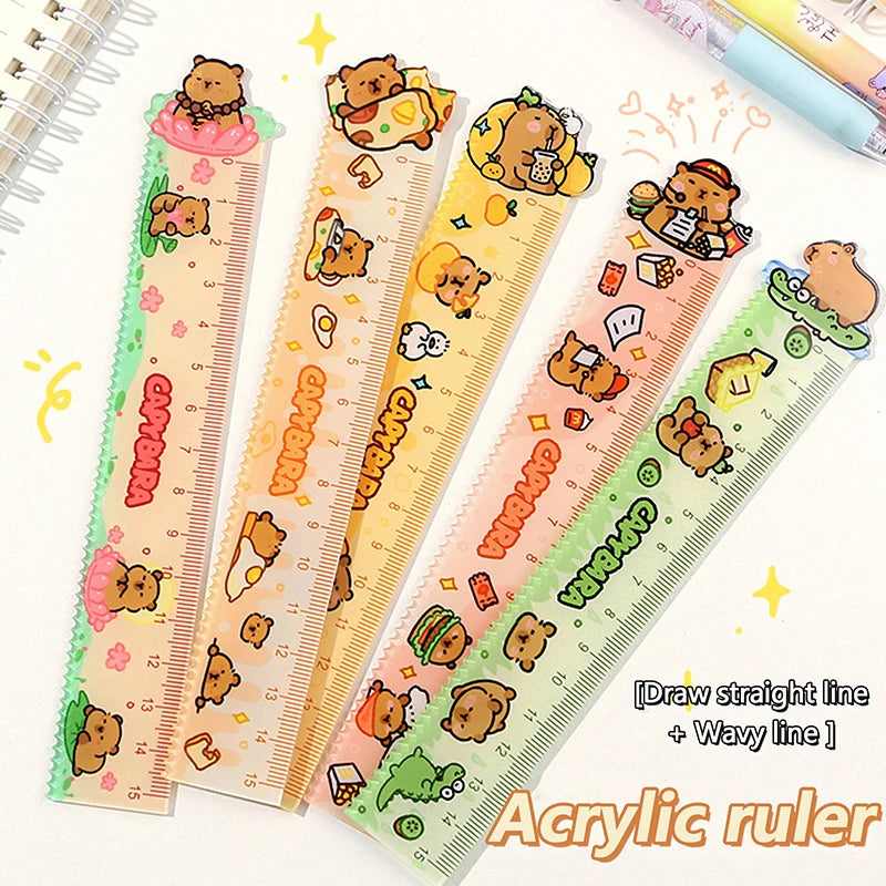 15cm Capybara Ruler Wavy Lines Drawing Tools Acrylic Cute Cartoon Straight Ruler Stationery School Office Supplies