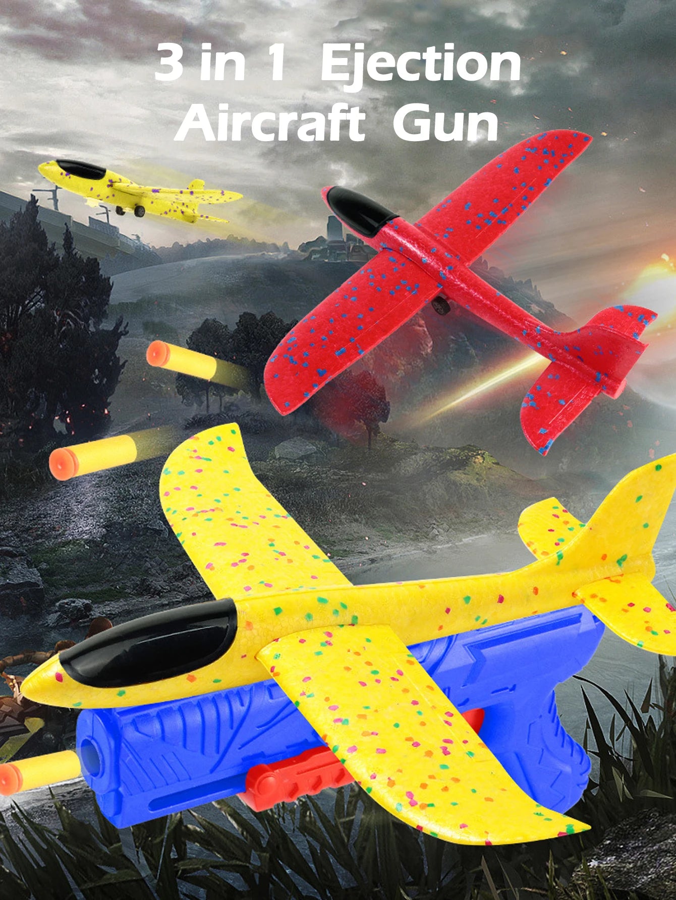 Kids Foam Aircraft 10M Launcher Catapult Glider Aircraft Gun Toy Children's Outdoor Game Soft Bullet Gun