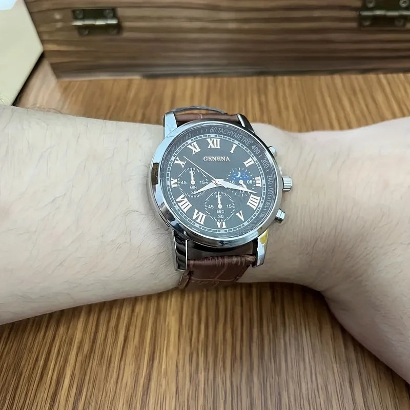 GENEVA Hochwertige Herren Luxus Gürtel Mode Quarz Uhr Männer Runde Business Studenten Sport Wasserdichte Leuchtende Uhr