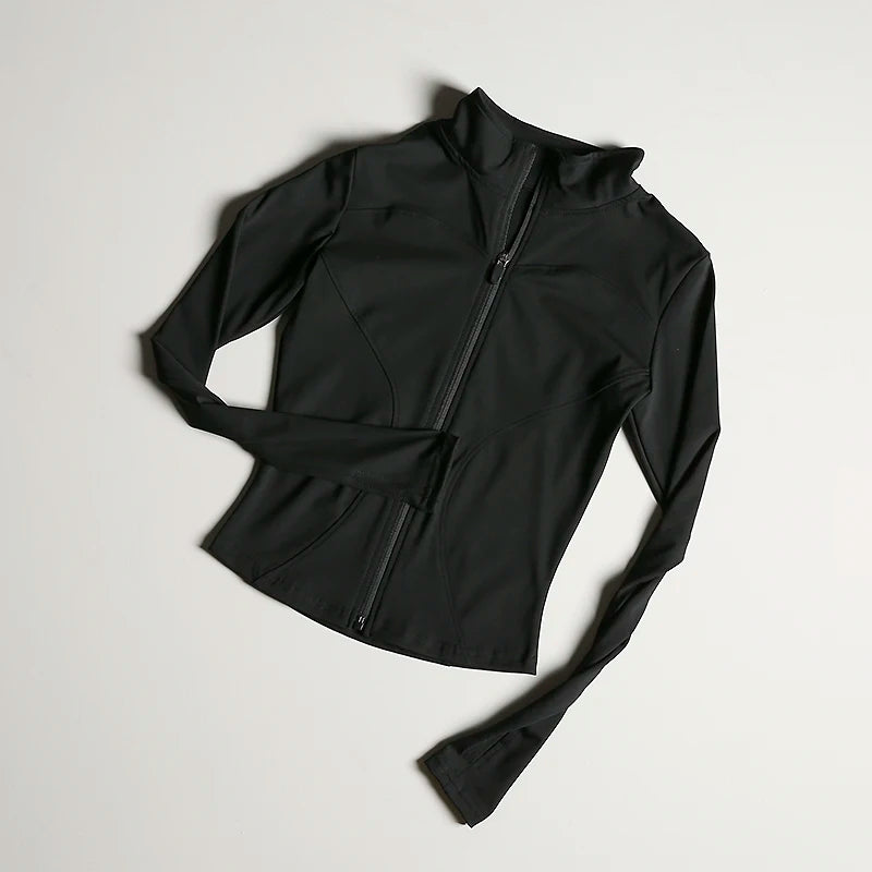 Slim Fit Sports Jacket Stand Collar Zipper Coat Sports Fitness Yoga Clothing Plus Velvet Jacket Slimming Quick-drying Top Suit