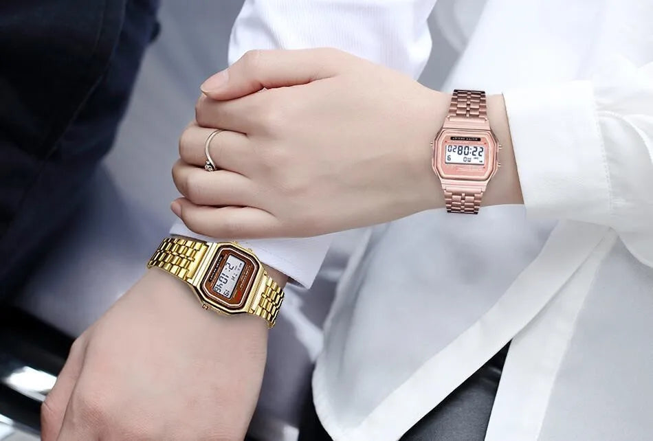 Luxus LED Digitaluhr für Herren Edelstahl Herren Elektronische Armbanduhr Einfaches Business Gold Silber Herrenuhr Reloj Hombre
