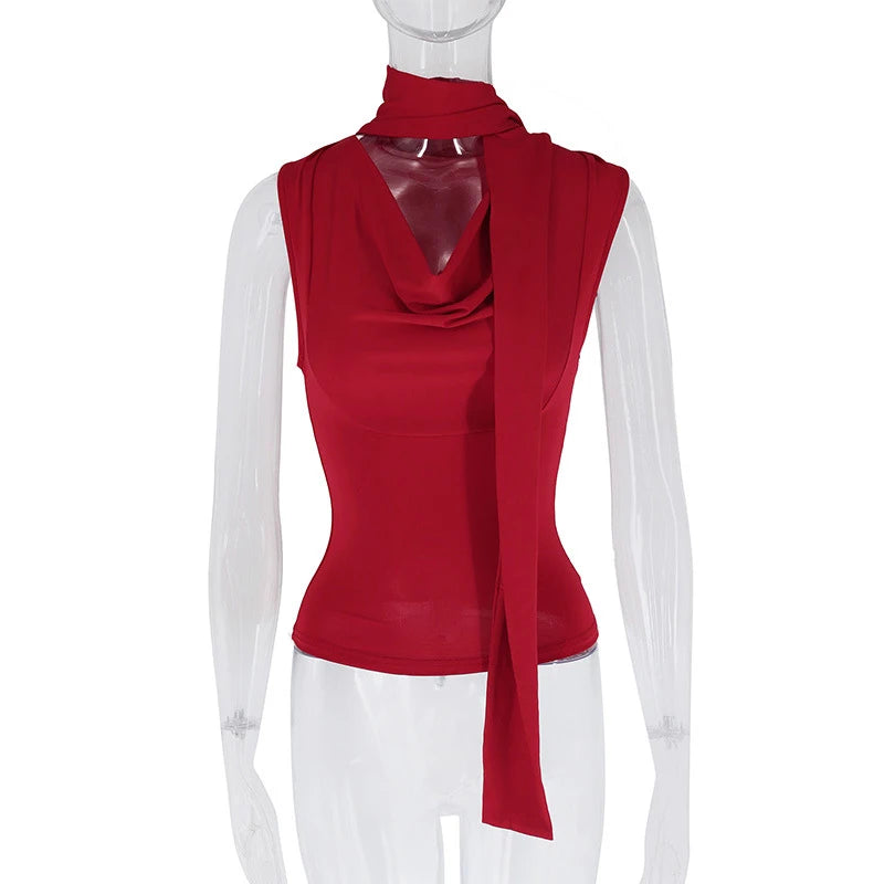 Women's Sexy Sleeveless V-Neck Solid Tank Top Fashion Bandage Streetwear Casual Slim Fit Elegant Knitted Summer Lady's Clothing