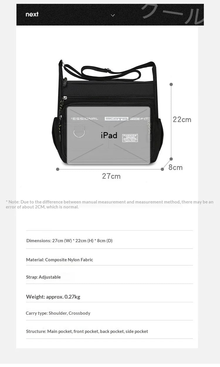 Design Oxford Shoulder Bag Large Capacity Men's Casual Multi-layer Pocket Fashion Single Shoulder Crossbody Luxury Messenger Bag