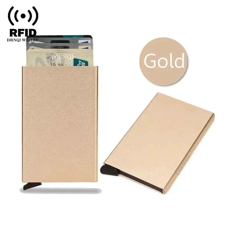 Rfid ultra-thin smart wallet for men and women, pop-up credit card holder, metal minimalist mini wallet