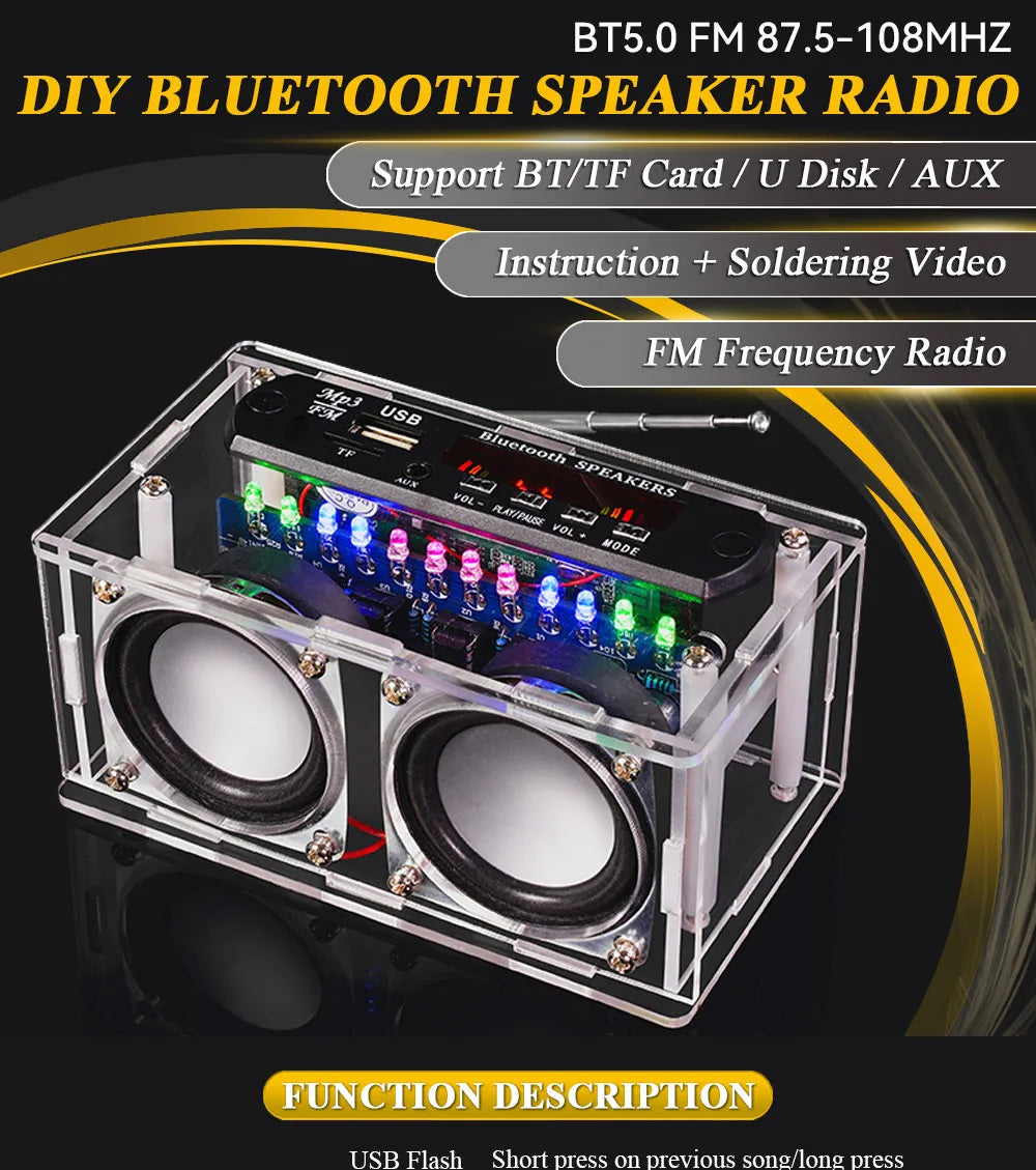 DIY BT Speaker Kit with FM Radio 87.5-108MHZ DIY Soldering Project Practice Solder Assembly U Disk TF Electronic Kit - Shoppiline