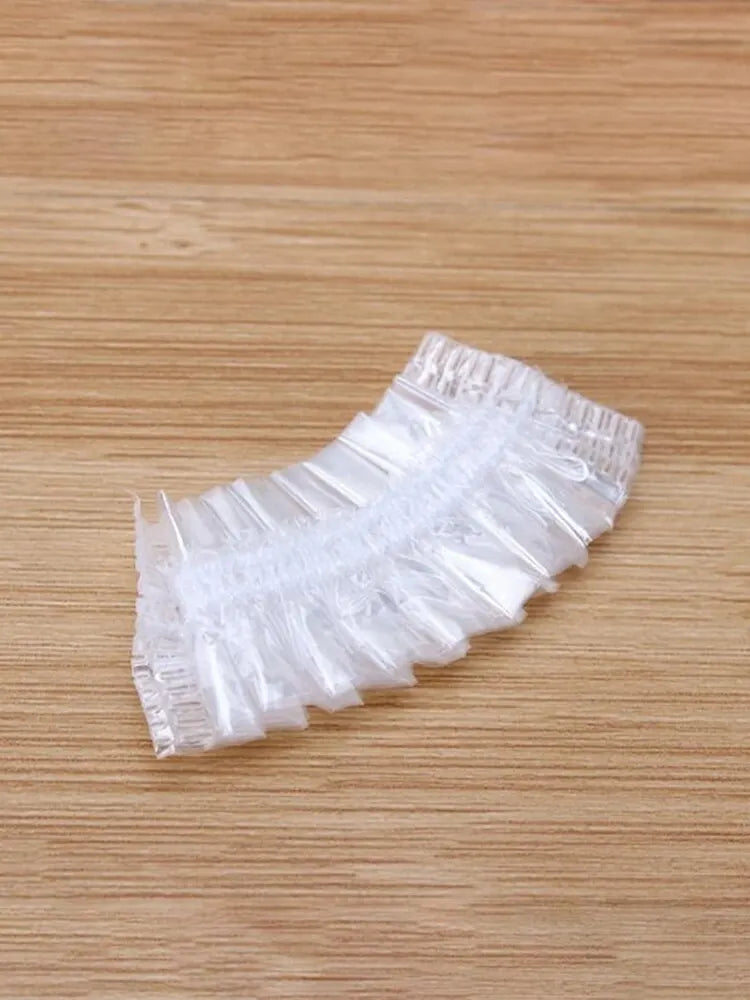 100PCS Disposable Hair Earmuff Dye Transparent Elastic Shower Hair Dye Protection Tool Shield Waterproof Earpack Plastic Wrap