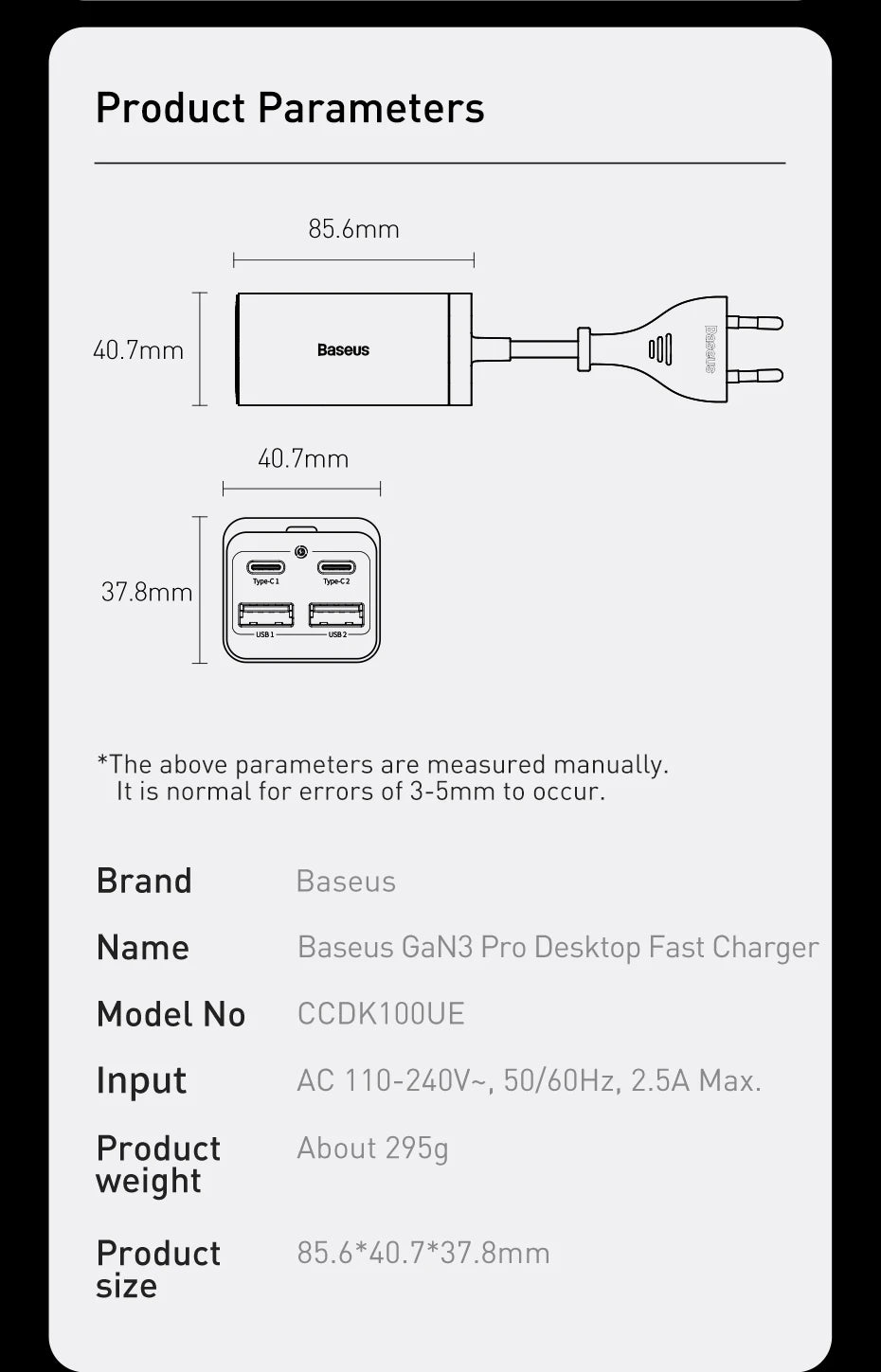Baseus GaN3 100/ 65W Desktop Charger Quick Charge QC 3.04.0 USB C Type C Phone Charger For iPhone15 Huawei Xiaomi MacBook Laptop - Shoppiline