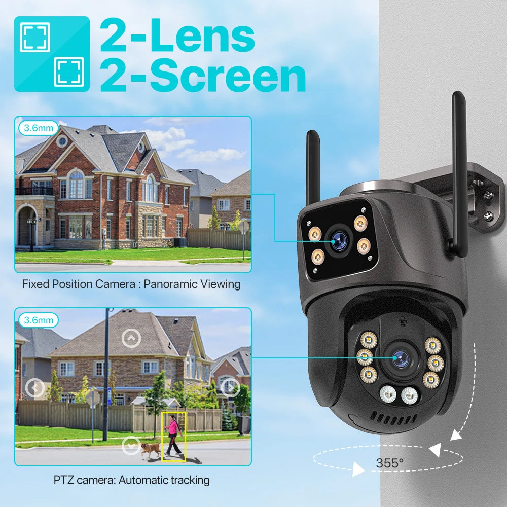 4K 8MP HD Wifi PTZ Camera Outdoor 4MP Dual Lens Dual Screen AI Auto Tracking IP Camera CCTV Audio Video Surveillance P2P iCSee - Shoppiline