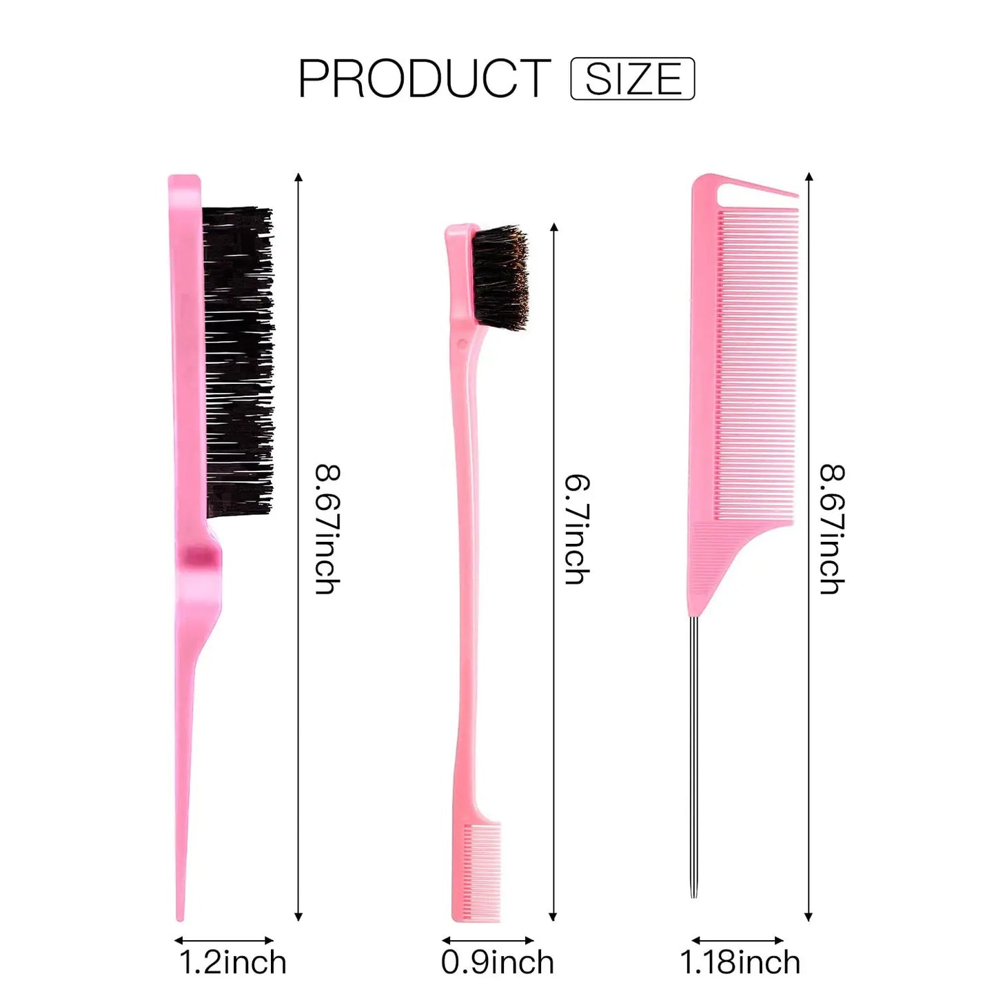 3 Pcs Styling Brush Set: Hair Brush with 3 Rows, Dual Edge Brush, and Sturdy Parting Comb for Brushing and Slicking Hair