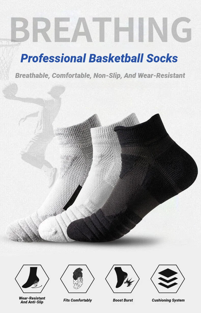 3 Pairs Anti-Slip Football Socks Men Sock Short Long Tube Soccer Basketball Sport Breathable Deodorous 39-45 Running Hiking