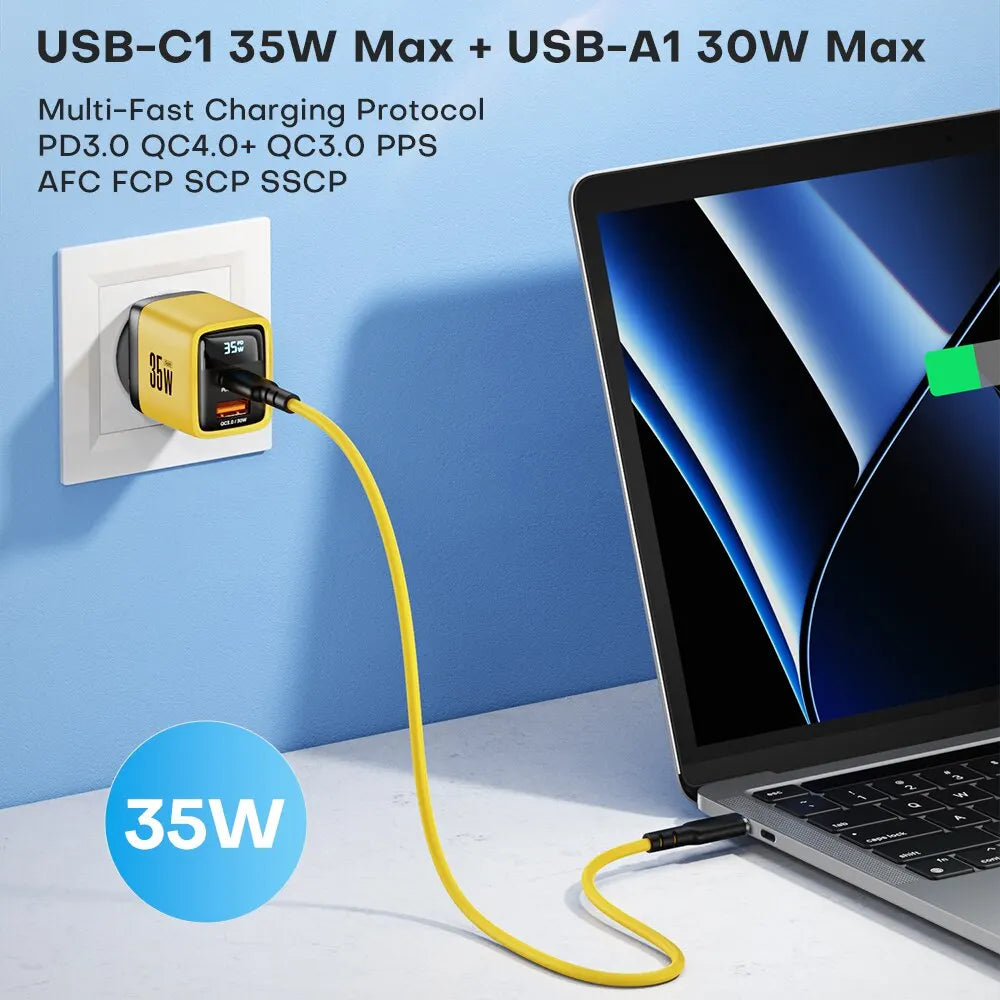 ASOMETECH 35W GaN Charger LED Display QC3.0 30W 25W PD PPS Quick Charge USB Type C Charger For iPhone 14 Pro Samsung S23 Xiaomi - Shoppiline