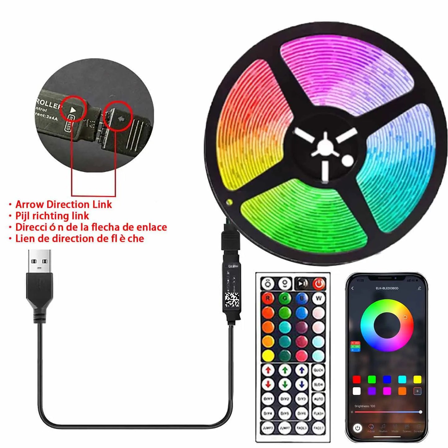 5M Led Light with USB Plug 24 Keys 5050 Multicolor RGB TV Background Light Bar Game Room Family Party Decoration Night Light