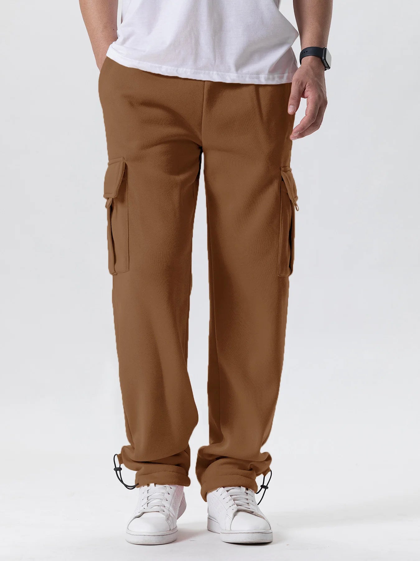 Herren-Sweatpants mit mehreren Taschen Herbst Winter Kordelzug Straight Fit Hose Lauf Jogger Sport Fitnesshose Herren Freizeithose