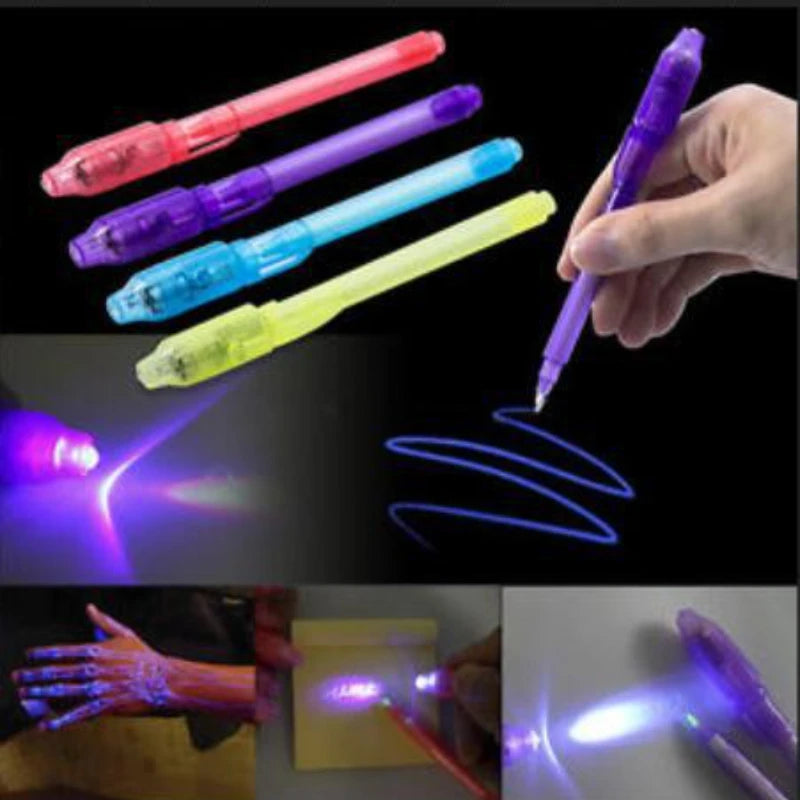 Leuchtender Leuchtstift Magischer Lila 2 in 1 UV-Schwarzlicht-Kombistift zum Zeichnen Unsichtbare Tinte Stift Lernspielzeug für Kinder