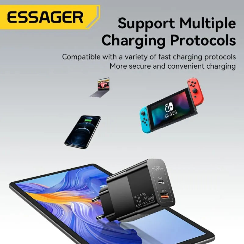 Essager USB C Charger 33W GaN Type C PD Fast Charging For iPhone 14 13 12 11 Pro Max XS 8 P For iPad Pro Air iPad Mini - Shoppiline