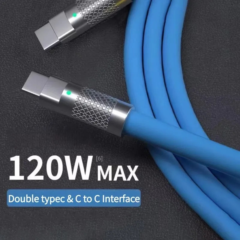 120W 6A Cable  Super Fast Charge PD Type C Liquid Silicone Cable 1M 1.5M 2M Cable C To C Quick Charger Cable for Xiaomi iPhone