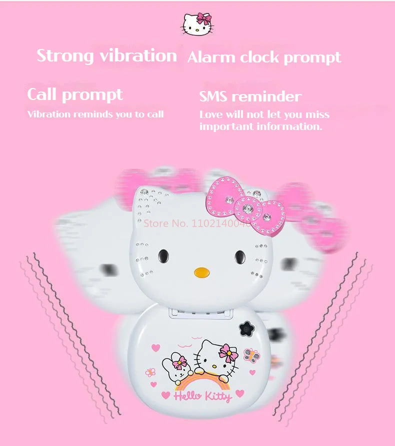 New K688 Hello Kitty Cute Mini Girl Mobile Phone With Flip Cartoon No Lock Children Dual Card Mobile Phone Kids Gift Kawaii Toys