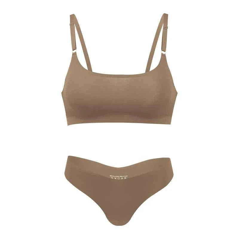 Hot Sale High Quality Latest Design Us Size Stylish Solid Ice Silk Seamless Wireless Bras And Women Underwear Set
