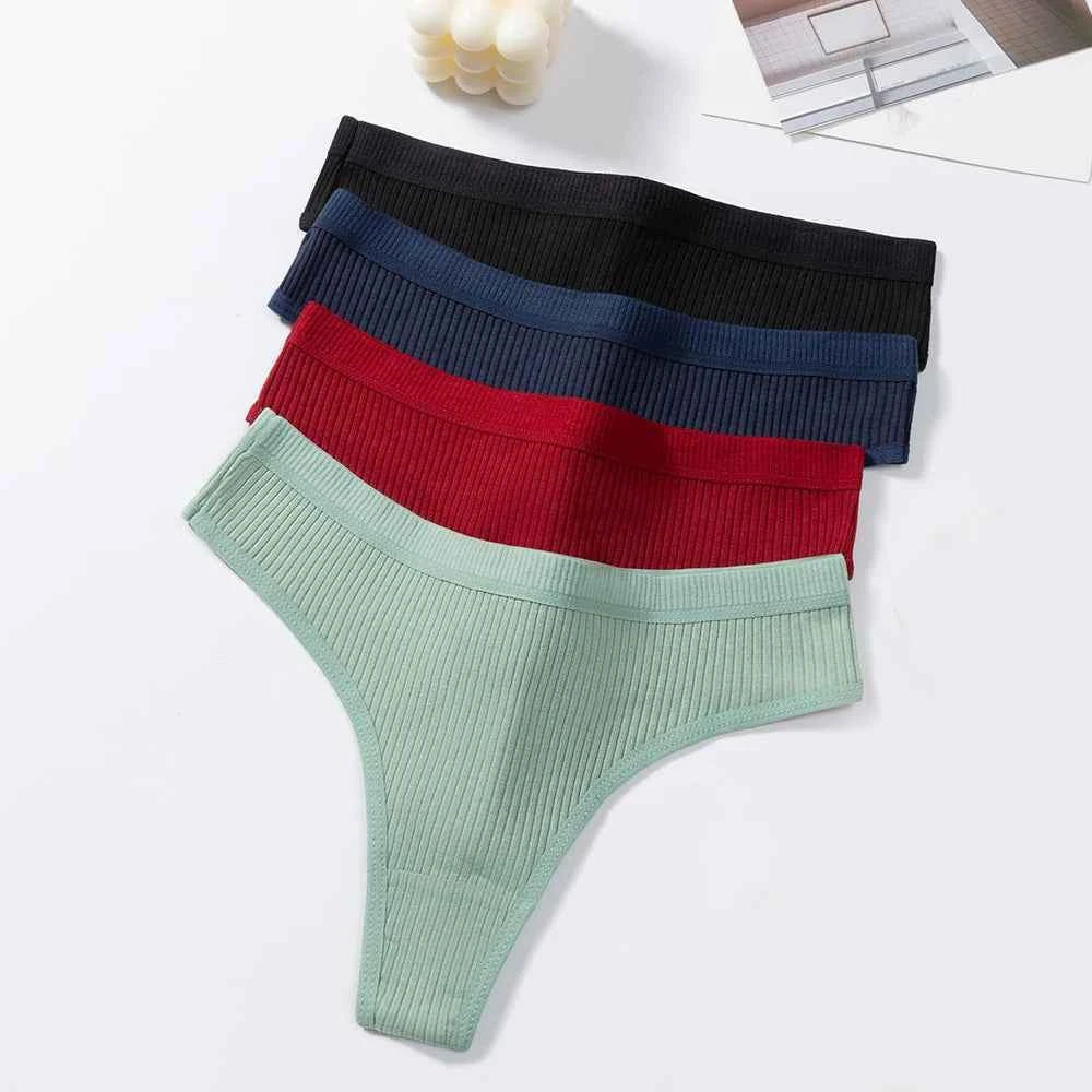 3Pcs/Set Thongs Women's Panties Striped Briefs Girls Solid Color Elastic Underwear Female Sexy Lingeries Hot Comfort G-string