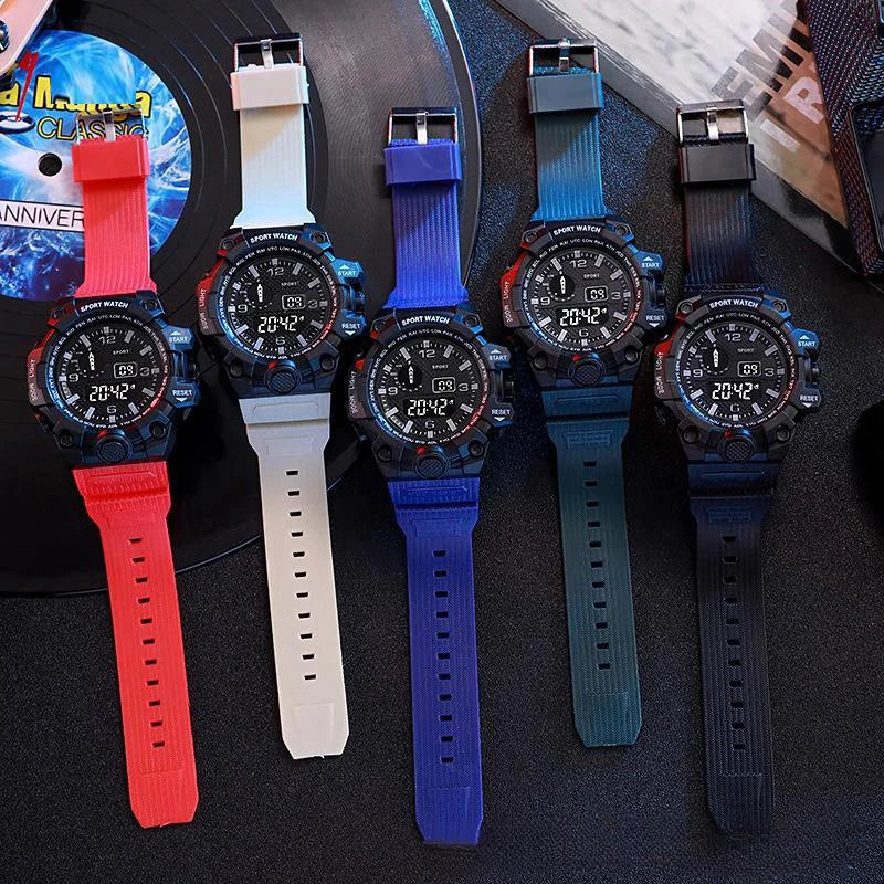Mode Herrenuhr Sportliche elektronische Armbanduhr Großes Zifferblatt Multifunktional Wasserdicht Leuchtend Alarm Kinder Militäruhr für Herren