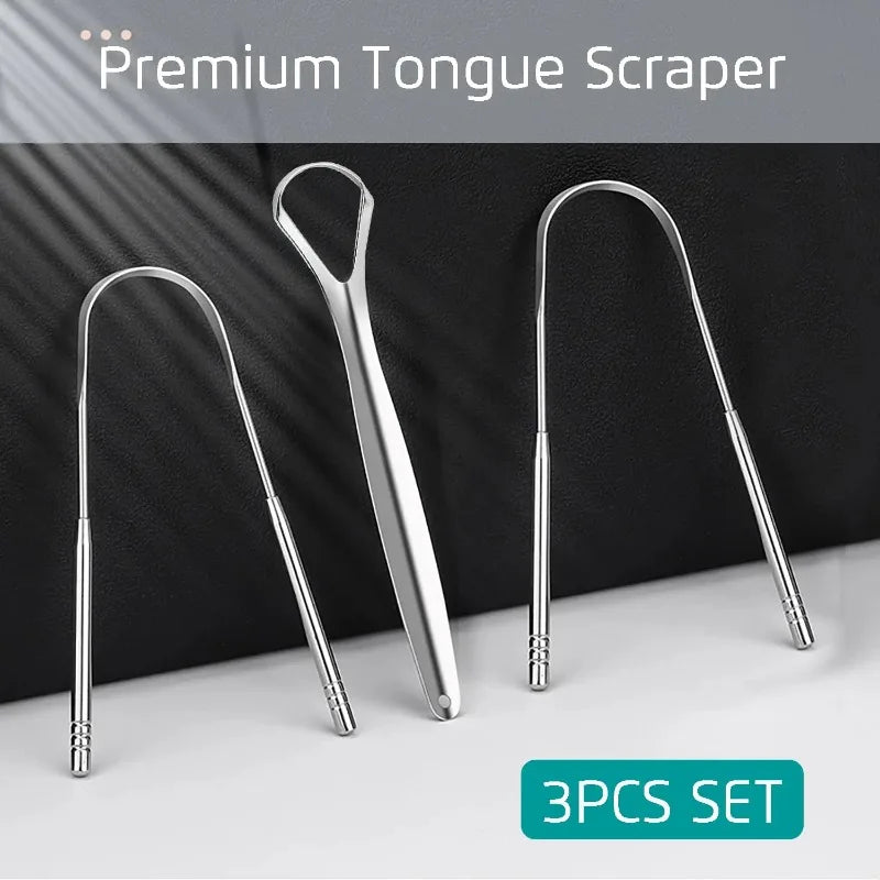3PCS Stainless Steel Tongue Scraper Professional Tongue Brush Cleaner for Removing Tongue Coating Oral Care Tool