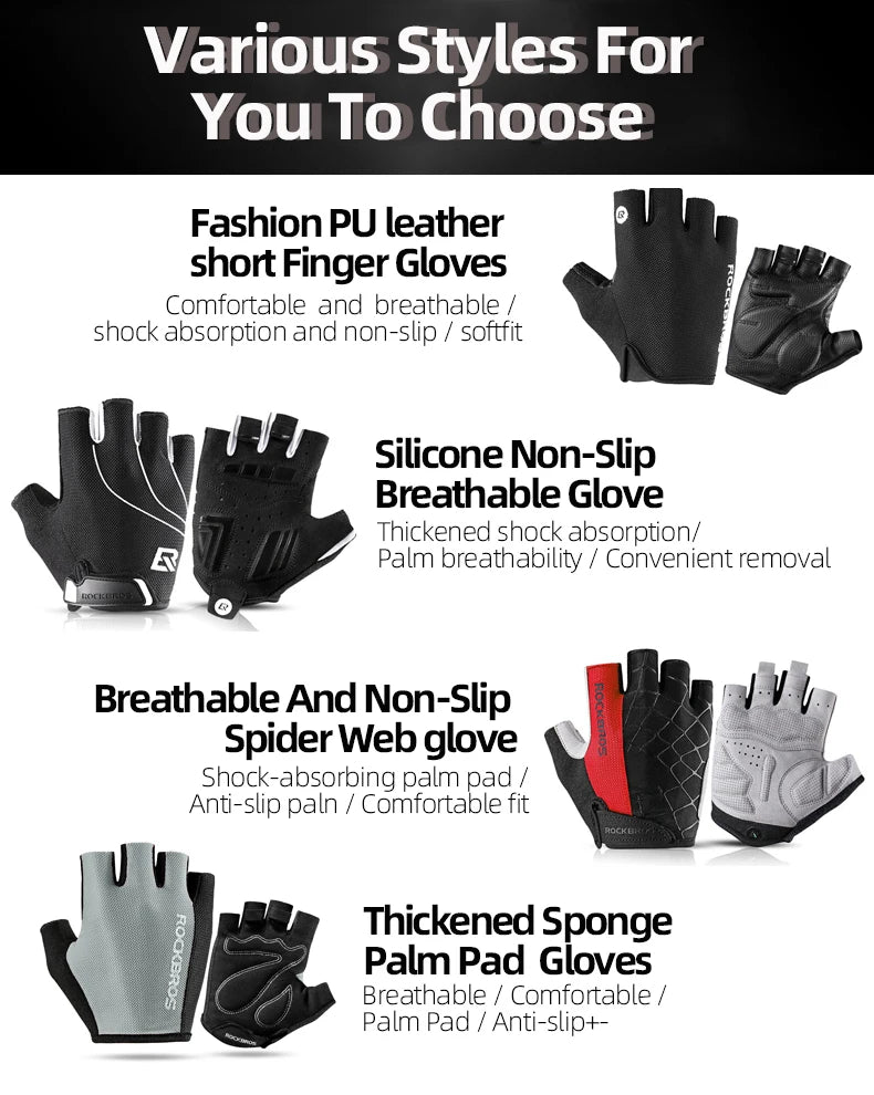 ROCKBROS Cycling Bike Gloves Half Finger Shockproof Breathable MTB Mountain Bicycle Sports Gloves Men Women Cycling Equipment - Shoppiline