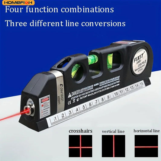 HOMEFISH Easy to Use Laser Level Line Tool Multipurpose Laser Level Kit Standard Cross Line Lase 8 Feet Measure Tape Ruler - Shoppiline