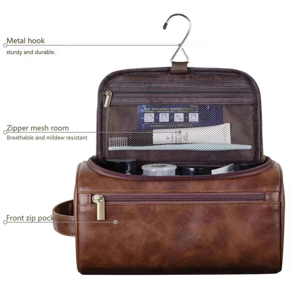 Large Leather Toiletry Bag Hanging Dopp Kit for Men Women Waterproof Wash Bag Cosmetic Storage Bag Ideal for Traveling & Outdoor