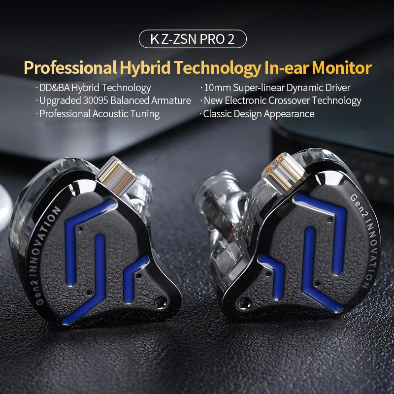 Écouteurs intra-auriculaires hybrides KZ ZSN Pro 2 1BA+1DD en métal HIFI Bass Casque de surveillance Écouteurs de sport à réduction de bruit