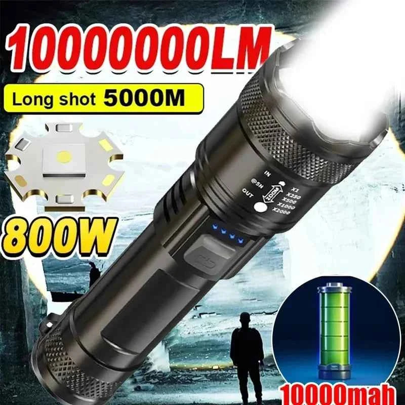 USB Charging Camping Fishing Emergency Zoom Lantern High Strong Power Led Flashlights Tactical Torch with Display Light
