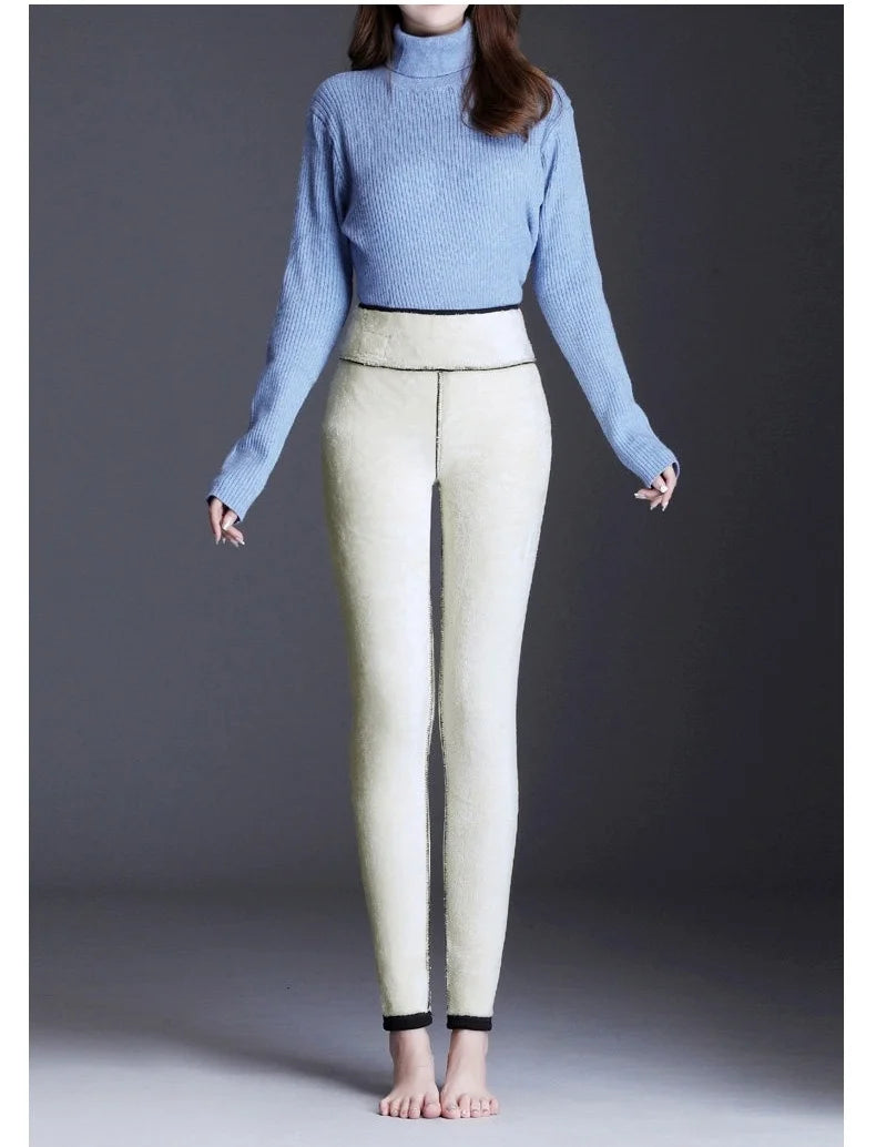 Women High Waist Thicken Fleece Thermal Leggings Winter Warm Slim Elastic Black Sexy Translucent Tight Pantyhose Pants