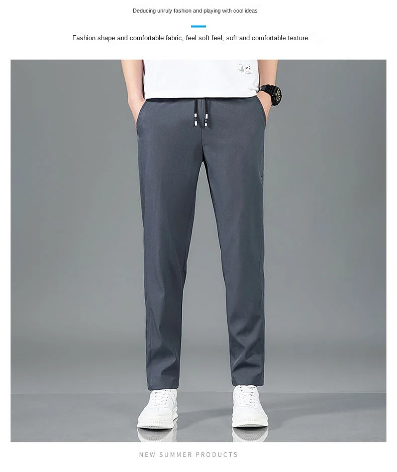 Herren Eisseide-Hose 2025 Sommer Neu Schwarz Grau Dünne Business-Freizeithose Outdoor Elastisch Atmungsaktiv Gerades Bein Jogginghose