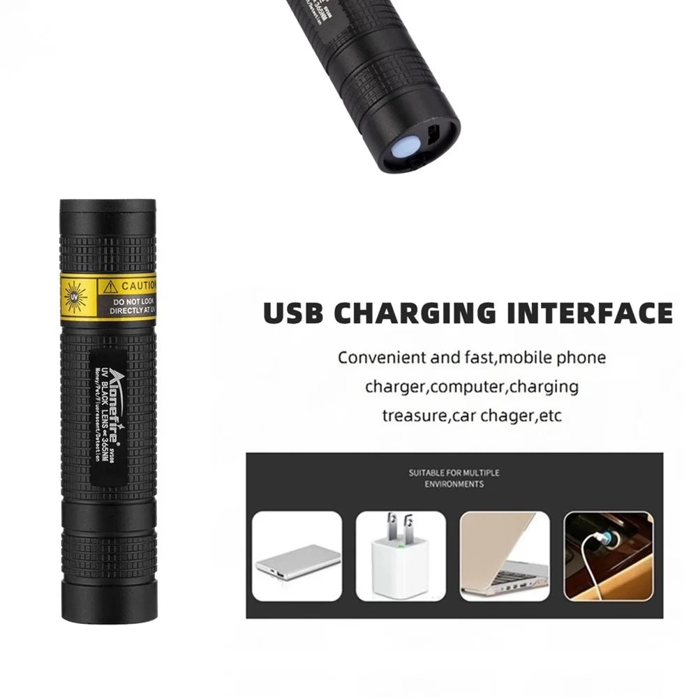 365nm Mini UV Led Blacklight Flashlight Usb Rechargeable Nail Lamp Pet Stain Leakage Marker Ore Money Scorpion Detection Lights