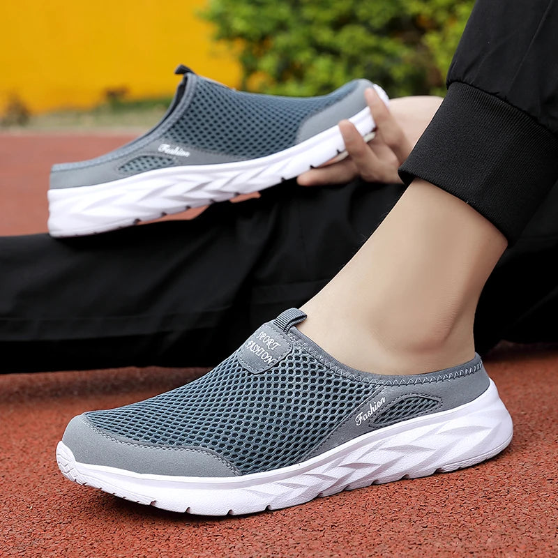 YRZL Mens Half Slippers Summer Breathable Mesh Mens Shoes Outdoor Casual Walking Shoes Large Flat Light Mesh Slippers Sandals - Shoppiline