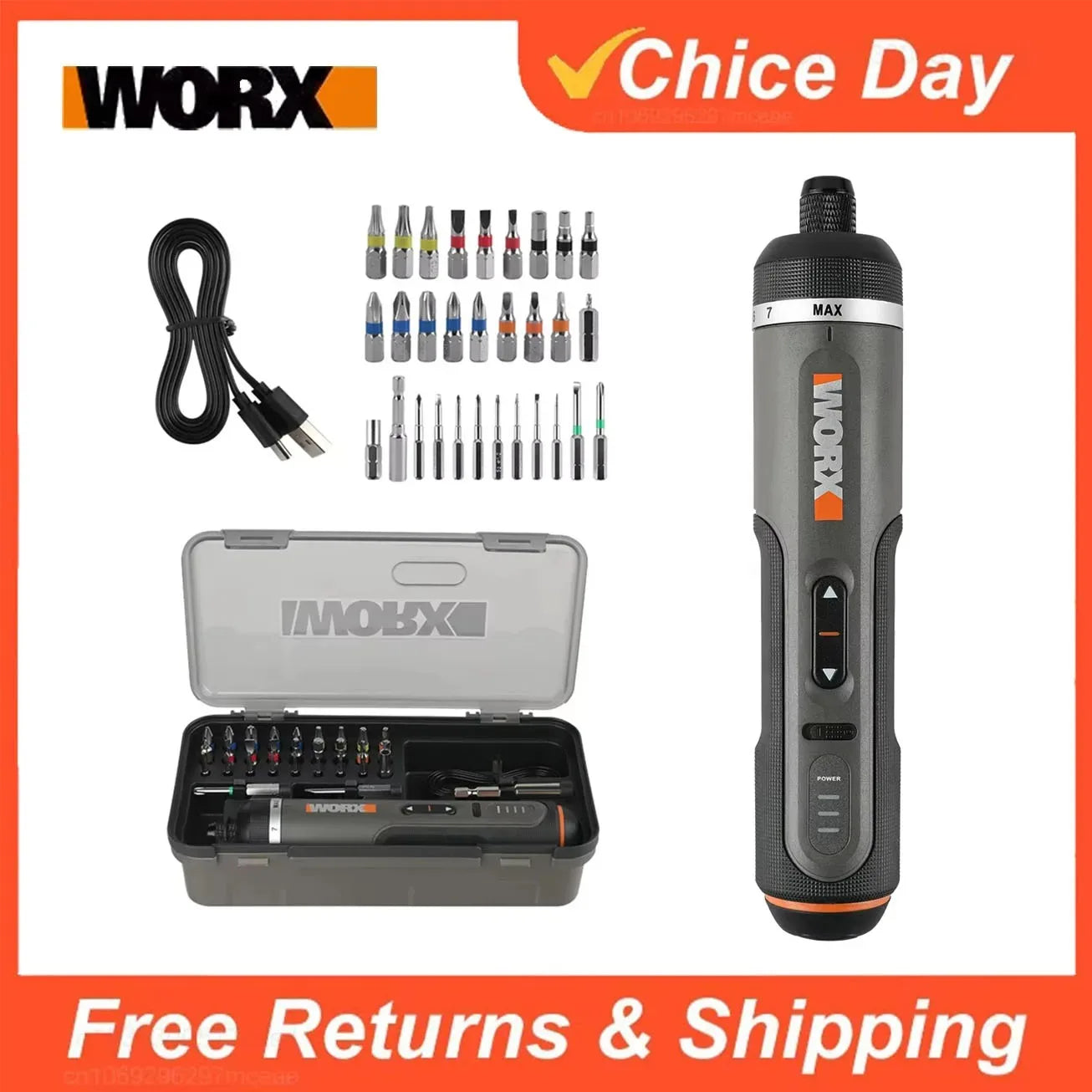 Worx 30 Bit Sets Power Tools WX242 Electrical Screwdriver Set Smart Cordless Drill Screwdrivers USB Rechargeable Set Home Repair - Shoppiline
