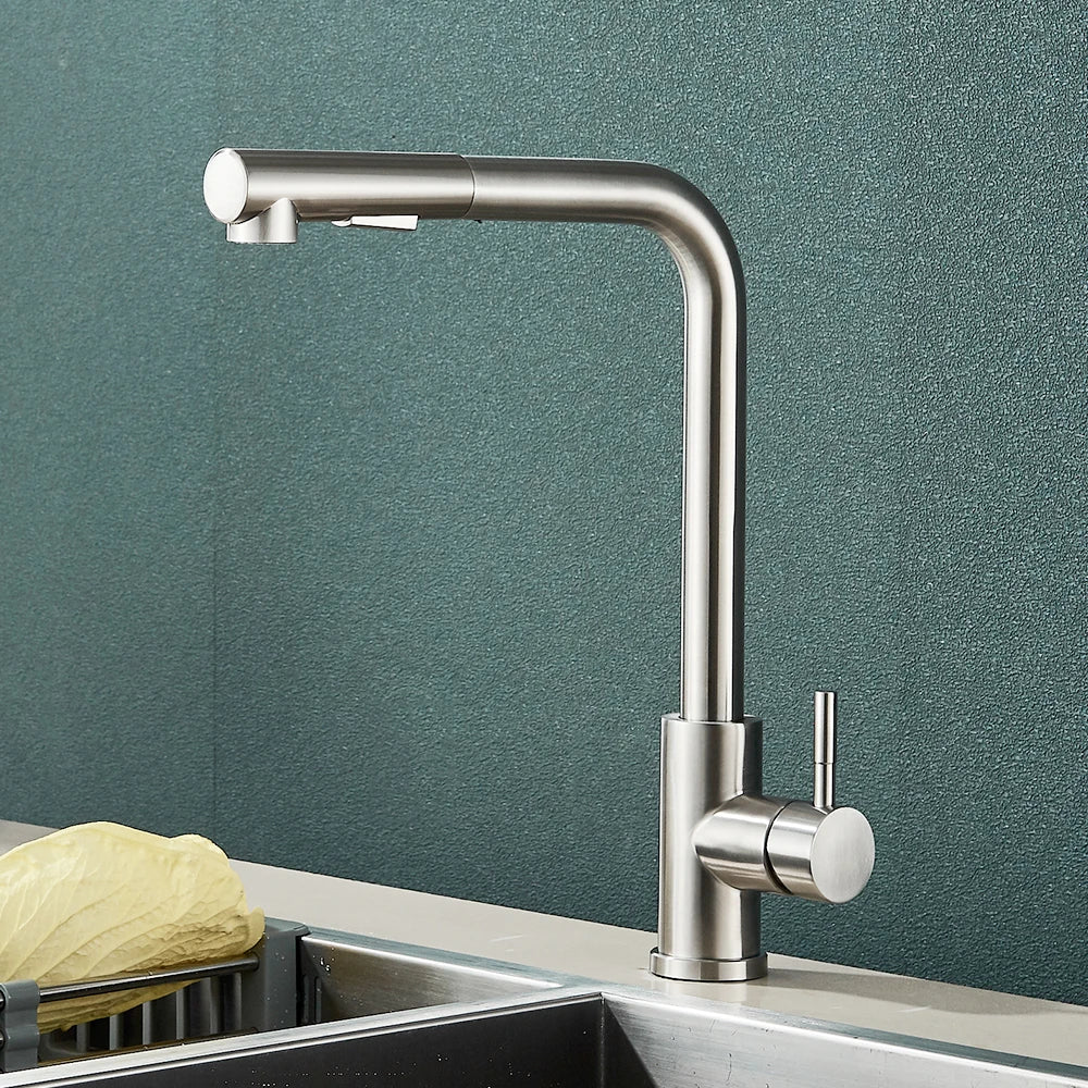 Black Pull Out Kitchen Sink Faucet Flexible 2 Modes Stream & Sprayer Nozzle Faucets Stainless Steel Hot Cold Wate Mixer Tap Deck - Shoppiline