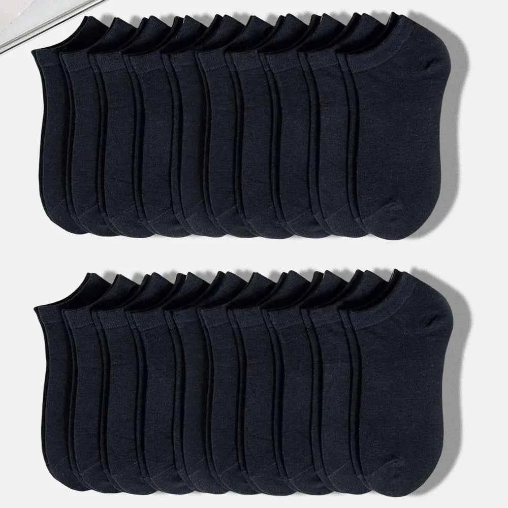 20 Pairs Men Solid Black Ankle Socks Anti Odor Antibacterial Breathable High-quality Simple Fashionable Versatile Casual Socks
