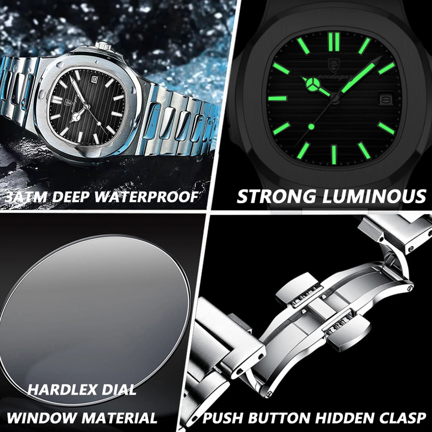 POEDAGAR Top Luxusmarke Herrenuhr Sport Wasserdicht Leuchtend Datum Herrenarmbanduhr Quadratisches Zifferblatt Quarz Herrenuhren Hohe Qualität