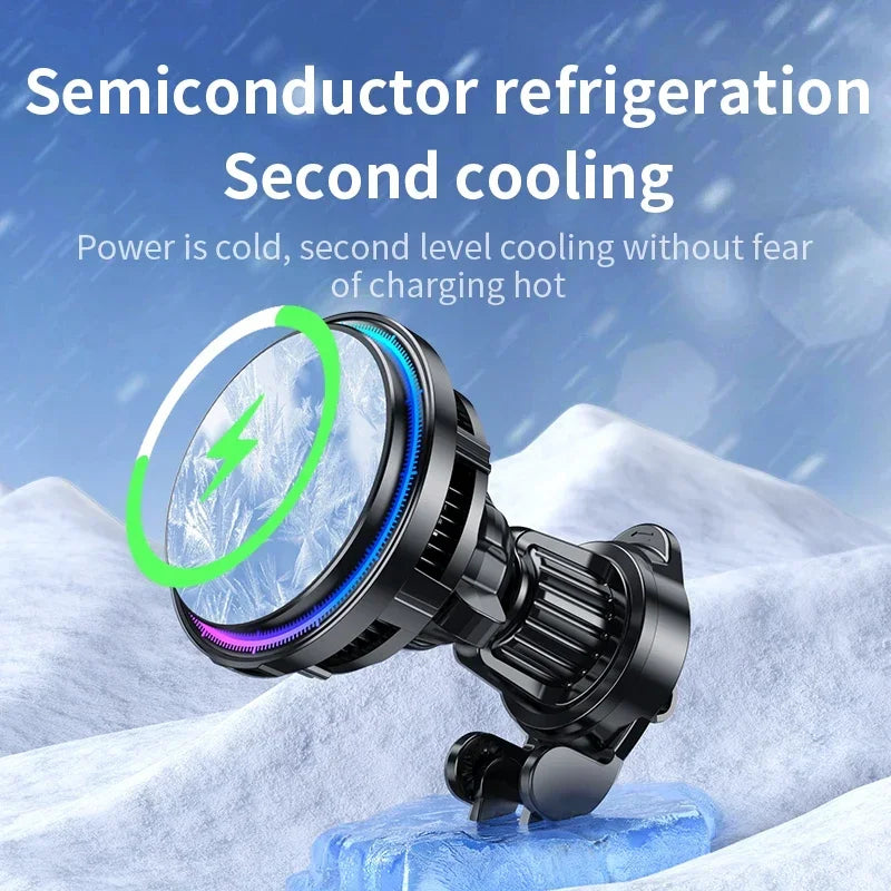 Ice Cooling Magnetic Wireless Car Charger Fast Charging Station for MagSafe iPhone 16 15 14 13 12 Pro Max Car Phone Holder Stand - Shoppiline