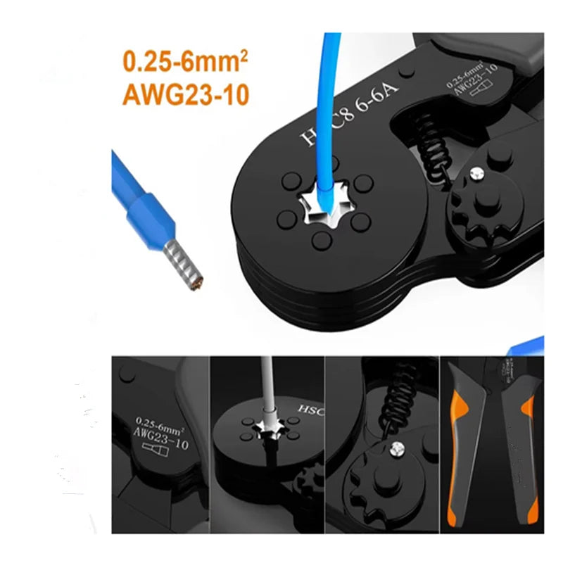 Hexagonal Self-Adjustable Ratchet Ferrule Crimping Tool Kit 23-10AWG 0.25-6mm² Crimper Kit with 400-2000pcs Wire Terminals - Shoppiline