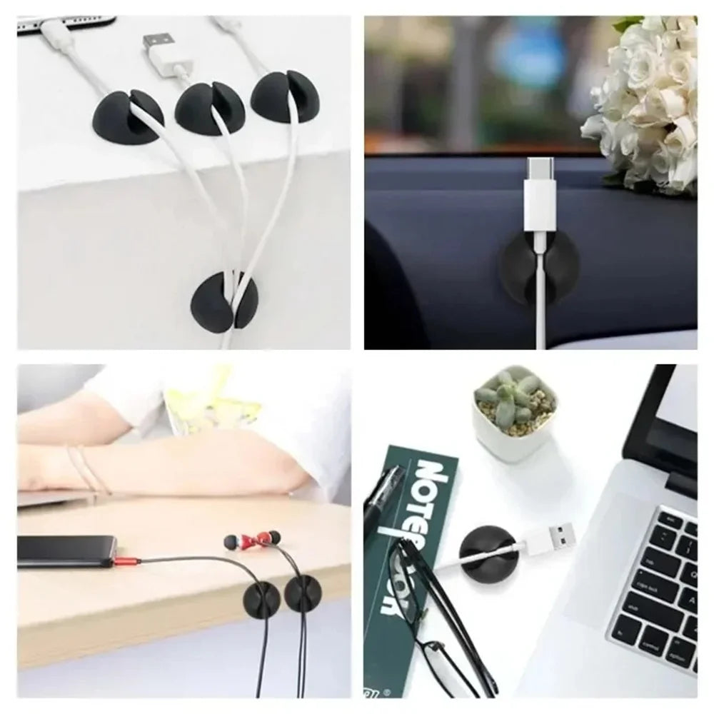 20Pcs Round Cord Clips Silicone Winder Organizer Cable Clip Desk Tidy Management Wire Holder for Car USB Charging Tablet Wires