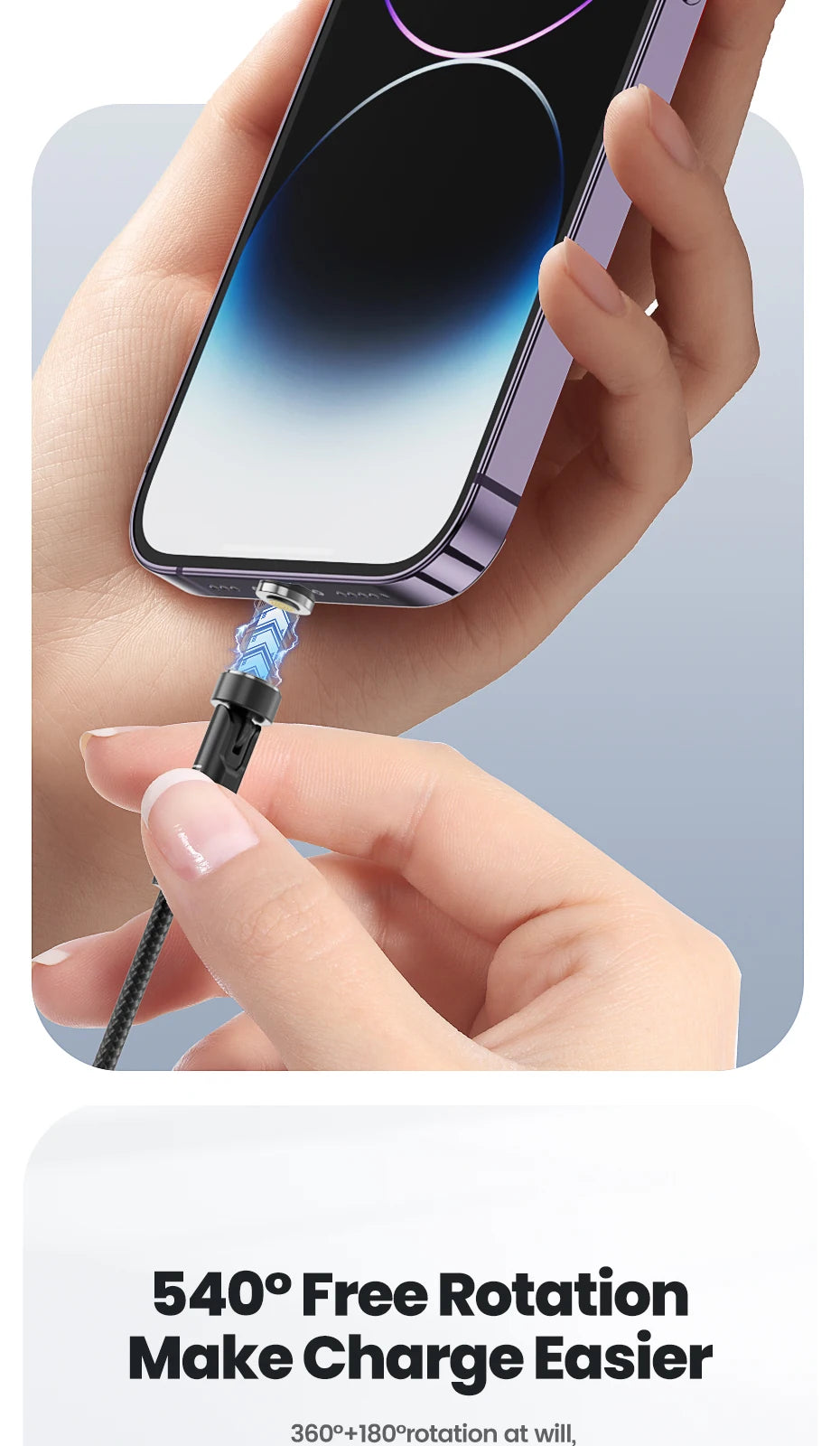 Toocki 540 Rotate Magnetic USB Type C Cable For iPhone 12 X Xiaomi Fast Charger Micro USB Type-C Magnet Charging Cable Data Wire