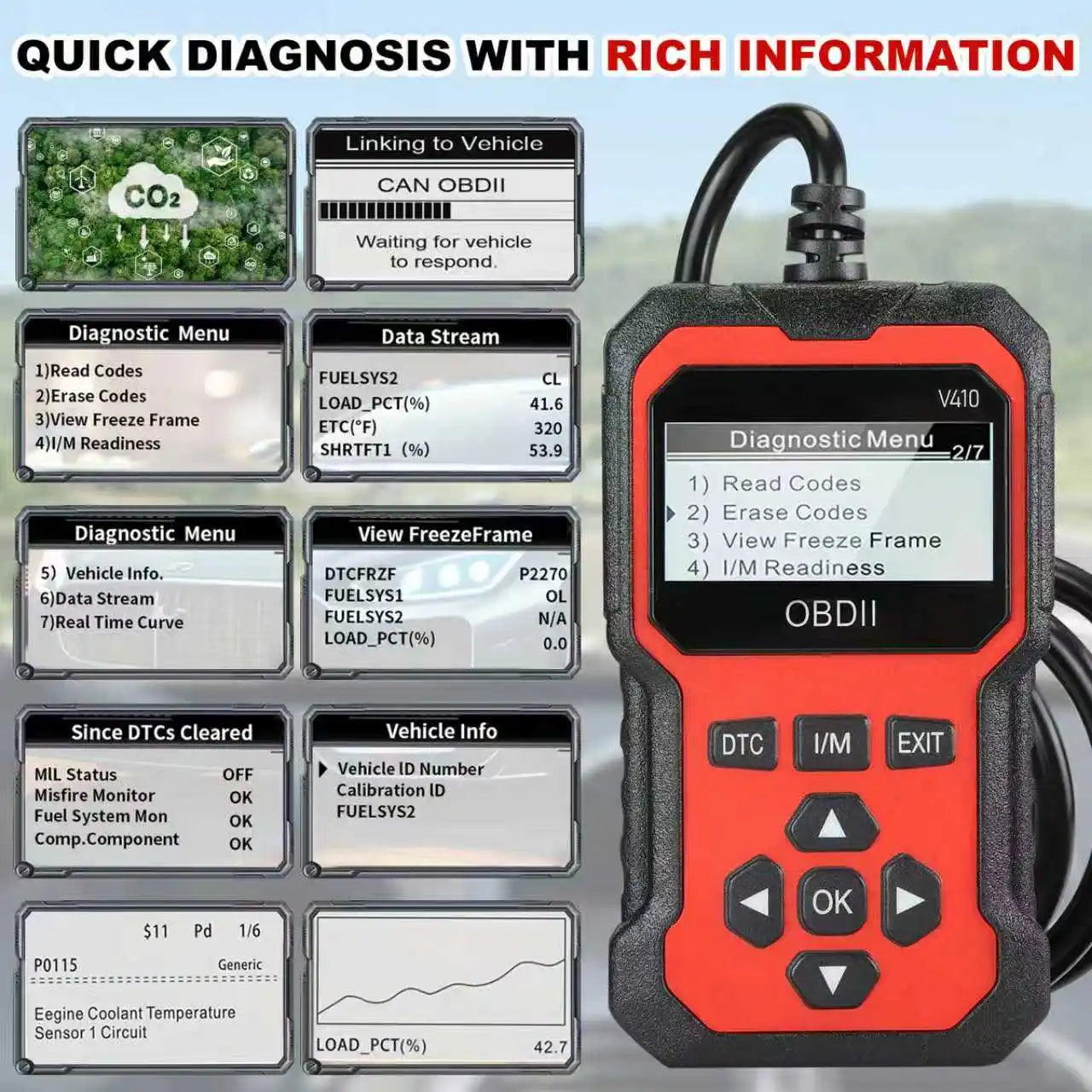 V410 Car Diagnostic Scanner Tool ABS Engine Oil Reset Function Auto Scanner Tool for All Cars