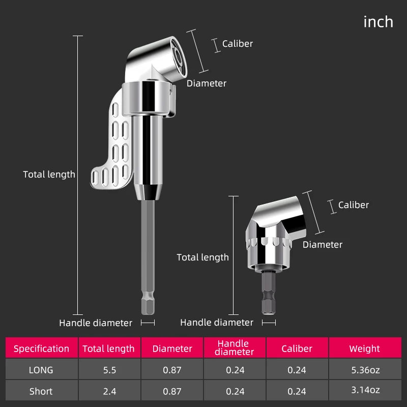 Right Angle Drill Attachment,105 Degree Right Angle Drill Bit Adapter,Angled Screwdriver for Tight Space (LONG&SHORT)-Silver